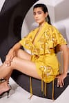 Vidhi Wadhwani_Yellow Crepe Fringe, Applique Eva Metallic Swirls Blazer With Shorts _Online_at_Aza_Fashions