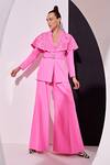 Buy_Vidhi Wadhwani_Pink Crepe Applique 3d Blazer Jacket Pant Set _at_Aza_Fashions