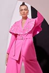 Vidhi Wadhwani_Pink Crepe Applique 3d Blazer Jacket Pant Set _Online_at_Aza_Fashions