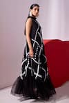 Buy_Vidhi Wadhwani_Black Silk Organza Laces Pleated Round Collar Ira Trapeze Maxi Dress _Online_at_Aza_Fashions