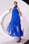 Buy_Vidhi Wadhwani_Blue Silk Organza Laces Pleated Round Collar Ira Trapeze Dress _at_Aza_Fashions