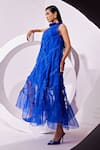 Buy_Vidhi Wadhwani_Blue Silk Organza Laces Pleated Round Collar Ira Trapeze Dress _Online_at_Aza_Fashions