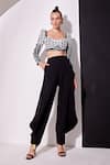 Buy_Vidhi Wadhwani_Black Crepe Metallic Thread Sweetheart Neck Laces Crop Top And Balloon Pant _at_Aza_Fashions