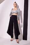 Buy_Vidhi Wadhwani_Black Crepe Metallic Thread Sweetheart Neck Laces Crop Top And Balloon Pant _Online_at_Aza_Fashions
