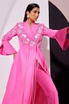 Buy_Vidhi Wadhwani_Pink Stretch Crepe Embellished Applique Lapel Kyna Abstract Jacket With Pant _Online_at_Aza_Fashions