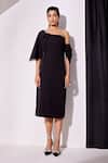 Buy_Vidhi Wadhwani_Black Cotton, Crepe Off-shoulder Naomi Solid Draped Dress _at_Aza_Fashions