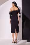 Shop_Vidhi Wadhwani_Black Cotton, Crepe Off-shoulder Naomi Solid Draped Dress _at_Aza_Fashions