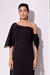 Vidhi Wadhwani_Black Cotton, Crepe Off-shoulder Naomi Solid Draped Dress _Online_at_Aza_Fashions