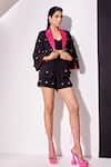 Buy_Vidhi Wadhwani_Black Stretch Crepe Embellished Rhinestone Lapel Raina Jacket With Shorts _at_Aza_Fashions