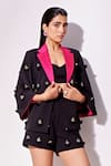 Vidhi Wadhwani_Black Stretch Crepe Embellished Rhinestone Lapel Raina Jacket With Shorts _Online_at_Aza_Fashions