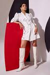 Vidhi Wadhwani_White Cotton, Crepe Applique Collared Shaya Leaf Blazer Dress _Online_at_Aza_Fashions
