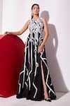 Buy Vidhi Wadhwani Black Cotton Applique Round Neck Sphinx Stripe Gown at Aza Fashions Buy_Vidhi Wadhwani_Black Cotton Applique Round Neck Sphinx Stripe Gown _at_Aza_Fashions