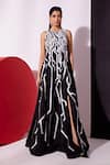 Vidhi Wadhwani Black Cotton Applique Round Neck Sphinx Stripe Gown Online at Aza Fashions Vidhi Wadhwani_Black Cotton Applique Round Neck Sphinx Stripe Gown _Online_at_Aza_Fashions