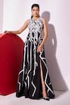 Shop Vidhi Wadhwani Black Cotton Applique Round Neck Sphinx Stripe Gown Online at Aza Fashions Shop_Vidhi Wadhwani_Black Cotton Applique Round Neck Sphinx Stripe Gown _Online_at_Aza_Fashions