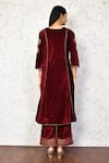 Shop_Samyukta Singhania_Maroon Velvet Embroidered Floral Round Kurta And Palazzo Set _at_Aza_Fashions