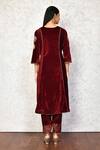 Shop_Samyukta Singhania_Maroon Velvet Embroidered Floral Round Kurta And Palazzo Set _at_Aza_Fashions