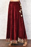 Khwaab by Sanjana Lakhani_Maroon Velvet Embroidered Floral Round Kurta And Skirt Set_Online_at_Aza_Fashions