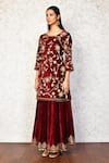 Khwaab by Sanjana Lakhani_Maroon Velvet Embroidered Floral Round Kurta And Skirt Set_at_Aza_Fashions