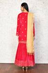 Shop_Khwaab by Sanjana Lakhani_Pink Kurta And Skirt Velvet Embroidered Floral Round Set_at_Aza_Fashions