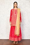 Khwaab by Sanjana Lakhani_Pink Kurta And Skirt Velvet Embroidered Floral Round Set_Online_at_Aza_Fashions