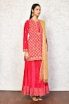 Shop_Khwaab by Sanjana Lakhani_Pink Kurta And Skirt Velvet Embroidered Floral Round Set_Online_at_Aza_Fashions