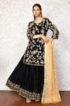 Buy_Samyukta Singhania_Black Kurta And Lehenga Velvet Embroidery Floral Round Neck Set _at_Aza_Fashions