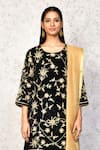 Buy_Samyukta Singhania_Black Kurta And Lehenga Velvet Embroidery Floral Round Neck Set _Online_at_Aza_Fashions