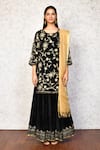 Shop_Samyukta Singhania_Black Kurta And Lehenga Velvet Embroidery Floral Round Neck Set _Online_at_Aza_Fashions