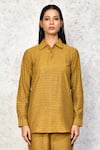 Buy_Khwaab by Sanjana Lakhani_Yellow Cotton Woven Geometric Spread Collar Shirt And Pant Set _Online_at_Aza_Fashions