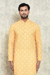 Buy_Arihant Rai Sinha_Yellow Cotton Embroidered Sequin Buttoned Straight Kurta And Pyjama Set _Online_at_Aza_Fashions