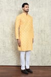 Arihant Rai Sinha_Yellow Cotton Embroidered Sequin Buttoned Straight Kurta And Pyjama Set _at_Aza_Fashions