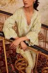 Buy_Qala Clothing_Green Cotton Embroidery V-neck Aafreen Schiffli Pattern Top With Pant _Online_at_Aza_Fashions
