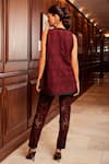 Shop_Qala Clothing_Maroon Cotton Embroidery Round Neck Aroka Blossom Schiffli Top With Pant _at_Aza_Fashions