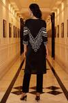 Shop_Qala Clothing_Black Cotton Embroidery Split V-neck Nysa Schiffli Kurta With Pant _at_Aza_Fashions