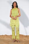 Buy_QALA CLOTHING_Green Cotton Floral Round Azara Jaal Pattern Top With Pant _at_Aza_Fashions