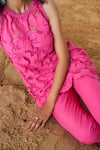 Buy_Qala Clothing_Pink Cotton Embroidery Round Neck Serena Jaal Pattern Top With Pant _Online_at_Aza_Fashions