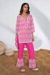 Buy_QALA CLOTHING_Pink Top Cotton Floral Selma High Low Tunic With Pant _at_Aza_Fashions