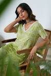 Buy_Qala Clothing_Green Cotton Embroidery V-neck Amira Shiffli Top With Pant _Online_at_Aza_Fashions