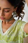 Shop_Qala Clothing_Green Cotton Embroidery V-neck Amira Shiffli Top With Pant _Online_at_Aza_Fashions