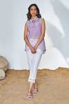 Buy_Qala Clothing_Purple Cotton Embroidery Bandeau Neck Zeba Circular Schiffli Top With Pant _at_Aza_Fashions