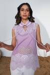 Qala Clothing_Purple Cotton Embroidery Bandeau Neck Zeba Circular Schiffli Top With Pant _Online_at_Aza_Fashions