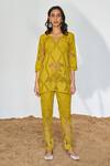 Buy_Qala Clothing_Yellow Cotton Embroidery Round Neck Ava Jaal Schiffli Top With Pant _at_Aza_Fashions