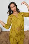 Buy_Qala Clothing_Yellow Cotton Embroidery Round Neck Ava Jaal Schiffli Top With Pant _Online_at_Aza_Fashions
