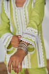 Buy_QALA CLOTHING_Green Cotton Poplin Lace V-neck Nyla Pattern Top With Pant _Online_at_Aza_Fashions