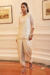 Buy_QALA CLOTHING_White Cotton Chanderi Embroidery Thread Round Heer Rosa Kurta And Dhoti Pant Set _at_Aza_Fashions