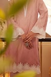 Qala Clothing_Pink Cotton, Chanderi Round Raaha Rosa Embroidered Short Kurta And Palazzo Set _Online_at_Aza_Fashions