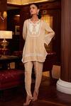 Shop_Qala Clothing_Beige Cotton Lace Split Samaira Rosa Yoke Embroidered Kurta And Dhoti Pant Set_at_Aza_Fashions