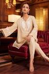 Buy_Qala Clothing_Beige Cotton Lace Split Samaira Rosa Yoke Embroidered Kurta And Dhoti Pant Set_Online_at_Aza_Fashions
