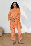 Buy_QALA CLOTHING_Orange Top 100% Cotton Bloom Notched V Freya With Pant _at_Aza_Fashions