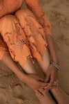 Buy_QALA CLOTHING_Orange Top 100% Cotton Bloom Notched V Freya With Pant _Online_at_Aza_Fashions